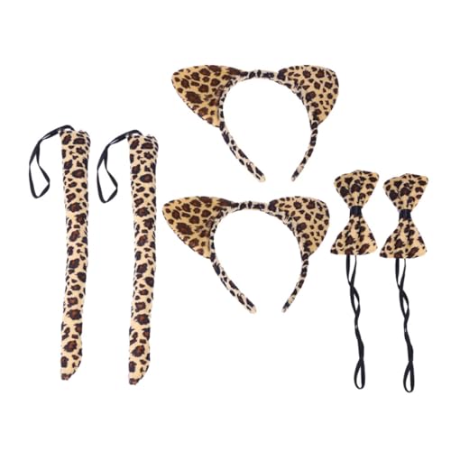 ERINGOGO 6 Stück Teiliges Katzenohren Kostüm mit Leopardenmuster Haarreif Schleife und Langlebiges Komfortables Cosplay Zubehör für Faschingskostüme und Tierkostüm Partys von ERINGOGO