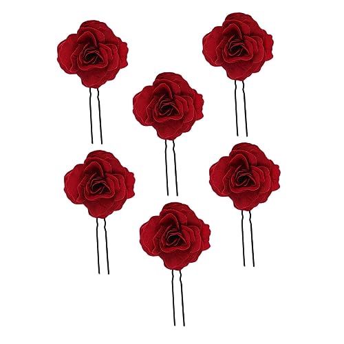 ERINGOGO 6 Stück Teiliges Rotes Rosen Haarset U Förmige Haarnadeln Brautschmuck Floraler Haarklammern Hochzeit Haarschmuck für Frauen und Mädchen von ERINGOGO