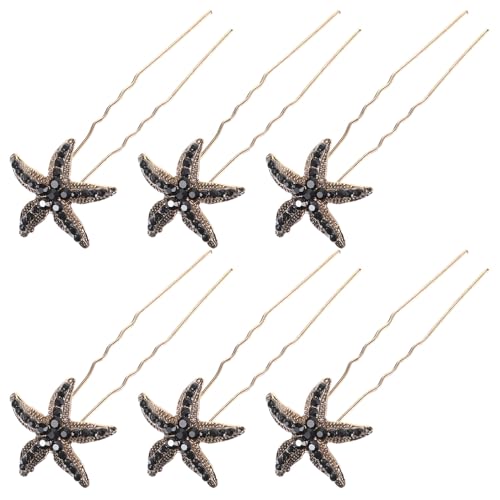 ERINGOGO 6 Stück Teiliges Schwarze Strass Seestern Haarnadeln U förmige Haarklammern Haarschmuck für Frauen Braut Haarspangen Geeignet für Hochzeiten Fotoshootings Cosplay von ERINGOGO