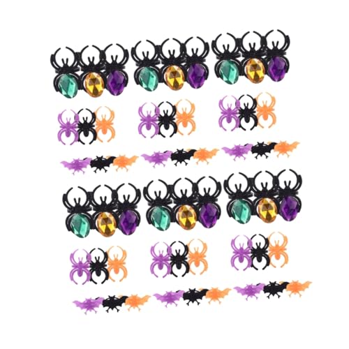 ERINGOGO 60 Stück Teiliges Halloween Plastikspielzeug Ring mit Bunten Offenen Fingerringen Leichte Passform für Kostümparty Kindergeburtstag Innen und Outdoor Deko Inklusive Spinnen und von ERINGOGO