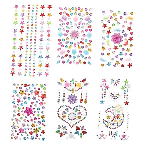 ERINGOGO 6Blätter Gesicht Edelsteine Juwelen Aufkleber Temporäre Tattoos für Halloween Cosplay und Partys Hautfreundliches Material Einfach Anzuwenden und Rückstandslos Entfernbar von ERINGOGO