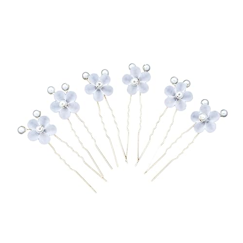 ERINGOGO 6Stücke Weiß Frosted Blumen Haarspangen mit Perlen U Form Haarnadeln für Hochzeiten und Brautmode Eleganter Haarschmuck für Damen und Mädchen von ERINGOGO