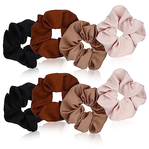 ERINGOGO 8 Stück Oversized Scrunchies für Damen Elastische Haargummis aus Doppelseitigem Schwarz Braun Khaki und Beige für Partys und Alltag von ERINGOGO