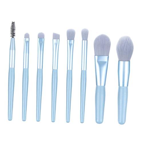 ERINGOGO 8 Stück Teiliges Make up Pinselset mit Mattem Holzgriff Weiche Dichte Borsten Leichtes Blau Professionell für Damen Vielseitig für Puder Lidschatten Langlebig und Leicht zu von ERINGOGO