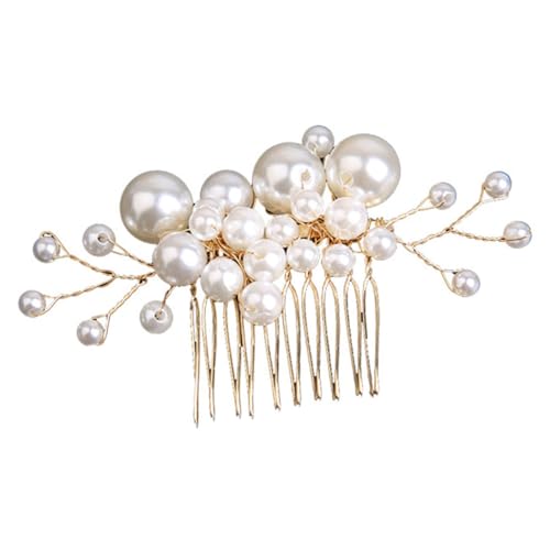 ERINGOGO Braut Perlen Haarkamm Goldfarbener Seitenkamm für Hochzeit Haarschmuck Damen und Mädchen Eleganter Vintage Haarschmuck mit Weißen Perlen für Stilvolle Frisuren von ERINGOGO