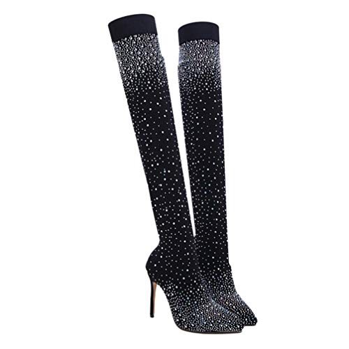 ERINGOGO Damen-Stretch-Strass-Stiefel Glitzernde Overknee-Stiefel Strass-Stretch-Socken-Stiefel All Over Diamond Pointy Toe Oberschenkel Hohe Stiletto-Absatz-Booties (Eu40/Us12/Uk6) von ERINGOGO