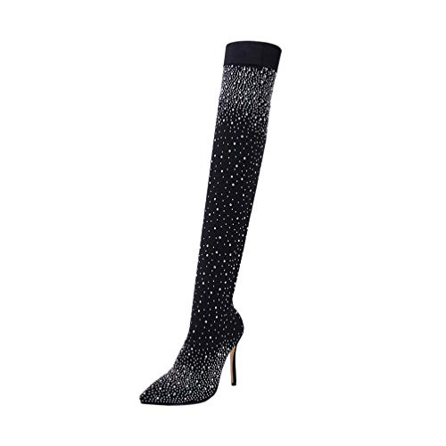 ERINGOGO Damen-Stretch-Strass-Stiefel Glitzernde Overknee-Stiefel Strass-Stretch-Socken-Stiefel All Over Diamond Pointy Toe Oberschenkel Hohe Stiletto-Absatz-Booties (Eu41/Us14/Uk7) von ERINGOGO