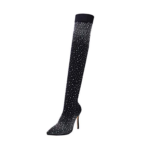 ERINGOGO Damen-Stretch-Strass-Stiefel Glitzernde Overknee-Stiefel Strass-Stretch-Socken-Stiefel All Over Diamond Pointy Toe Oberschenkel Hohe -Absatz-Booties (Eu41/Us14/Uk7) von ERINGOGO