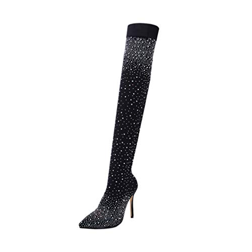ERINGOGO Damen-Stretch-Strass-Stiefel Glitzernde Overknee-Stiefel Strass-Stretch-Socken-Stiefel All Over Diamond Pointy Toe Oberschenkel Hohe Stiletto-Absatz-Booties (Eu36.5/Us7/Uk3.5) von ERINGOGO