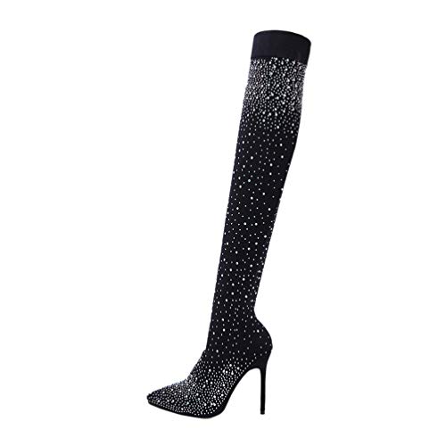 ERINGOGO Damen-Stretch-Strassstiefel Glitzernde Overknee-Stiefel Strass-Stretch-Sockenstiefel All Over Diamond Pointy Toe Oberschenkel Hohe Stiletto-Absatz-Booties (Eu37. 5/Us8/Uk4) von ERINGOGO