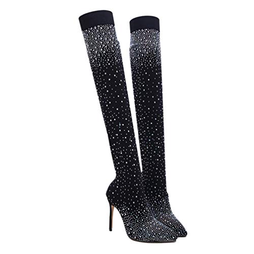 ERINGOGO Damen-Stretch-Strassstiefel Glitzernde Overknee-Stiefel Strass-Stretch-Sockenstiefel All Over Diamond Pointy Toe Oberschenkel Hohe Stiletto-Absatz-Booties (Eu40. 5/Us13/Uk6. 5) von ERINGOGO