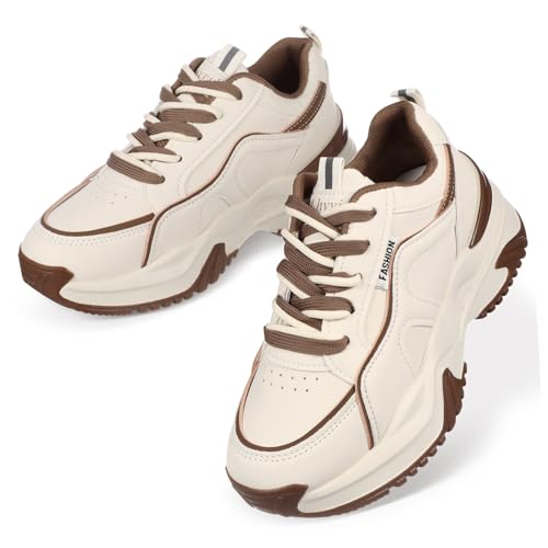 ERINGOGO Damen Tennisschuhe Atmungsaktive Sportsneaker Vielseitig für Fitness Alltag Wandern Komfortabel Modisch Robust Khakifarben von ERINGOGO