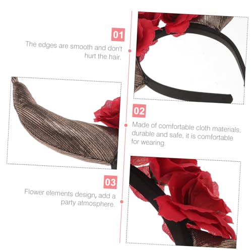 ERINGOGO Day Of The Dead Haarreif mit Rosen und Hörnern Einzigartiges Festival Kopfschmuck für Karneval Kostüm Party und Cosplay Roter Blumen Haarreif und Komfortabel von ERINGOGO