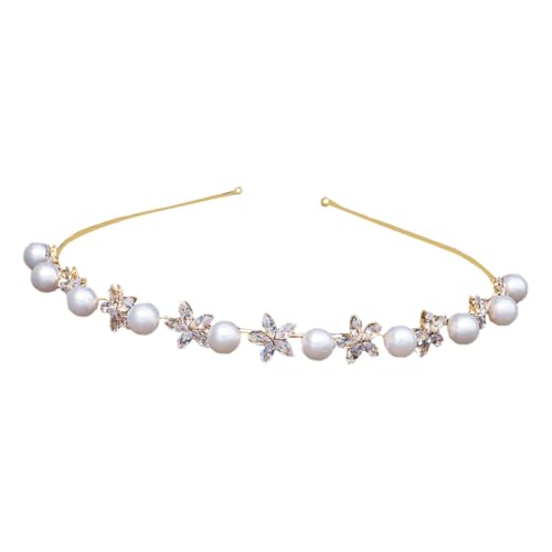 ERINGOGO Delikates Perlen haarreifen mit Zirkonblume Dünnes Damen haaraccessoire Eleganter Haarreif für Party Hochzeit und Alltag Leichter und Bequemer Schmuck in Gold von ERINGOGO