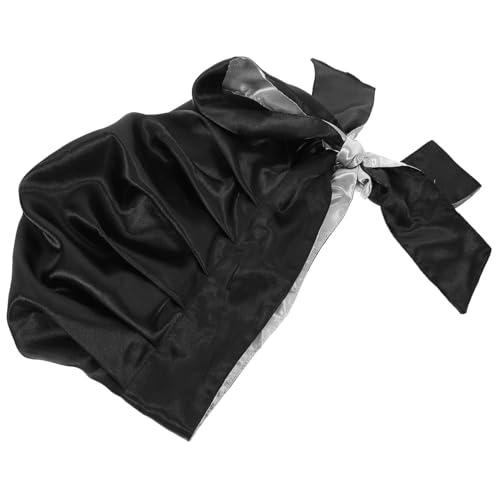 ERINGOGO Doppellagige Satin Schlafhaube Damen Große Badekappe Weich Atmungsaktiv Haarhaube Für Nacht Haarschutz Make Up Spa Kosmetik Schwarz von ERINGOGO