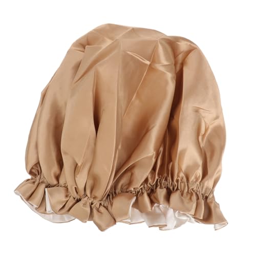 ERINGOGO Doppellagige Satin Schlafhaube mit Spitze Extra Groß Rund Atmungsaktiv Haarschonend Modisch für Damen als Nachtmütze und Chemotherapie Kopfbedeckung in Khaki von ERINGOGO