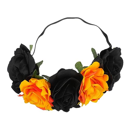 ERINGOGO Elastisches Halloween Rosenblüten Haarband Damen Blumenkranz Stirnband für Karneval Festival Kostüm Haarschmuck Schwarz Orange von ERINGOGO