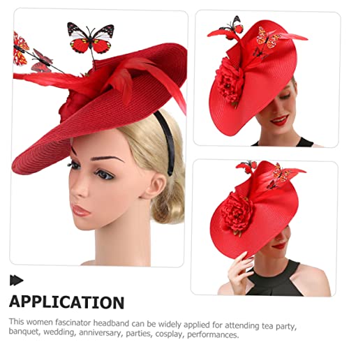 ERINGOGO Fascinator Für Damen Schmetterling Stirnband Teeparty Kopfbedeckung Hochzeitshut Aus Strohimitat Mit Haarspange Leicht Und Bequem Tragbar von ERINGOGO
