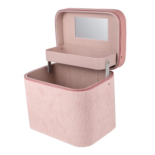 ERINGOGO Große Kosmetiktasche Damen mit Spiegel Tragbarer Kulturbeutel mit Mehreren Fächern Leichter Makeup Organizer für Reisen und Täglichen Gebrauch Multifunktionale Schminktasche Rosa von ERINGOGO