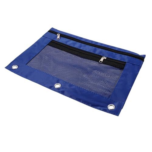 ERINGOGO Großes Federmäppchen mit Reißverschluss Ring Ordner Transparente Fenster Strapazierfähiges Oxford Material Multifunktional Vielseitig Einsetzbar für Büro und Schule Blau von ERINGOGO