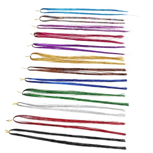 ERINGOGO Haar Tinsel Farben Glitzernde Haarverlängerung mit Häkelnadel Silikonringe Haarschmuck Zubehör für Flechten Party Bunte Strähnen Einflechten Lametta Effekte von ERINGOGO