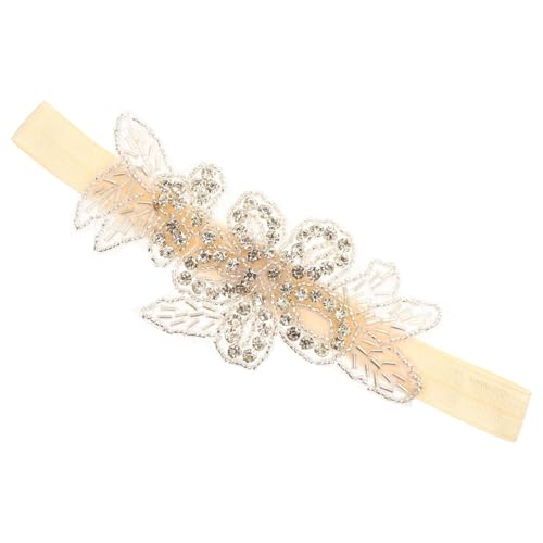 ERINGOGO Haarband für Mädchen Verstellbar mit Blumen und Funkelnden Strasssteinen Weiches Stirnband für Junge Mädchen und Kleinkinder Beiger Haarschmuck für Babygeschenke und Fotoshootings von ERINGOGO
