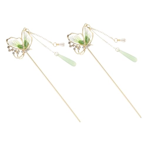 ERINGOGO Haarnadel Haarstäbchen Mit Chinesischen Blumen Haarstab Aus Holz Chinesischer Haarschmuck Japanische Haarspangen Haarstäbe Für Frauen Haarstock Haargabel Zinklegierung Light Green von ERINGOGO