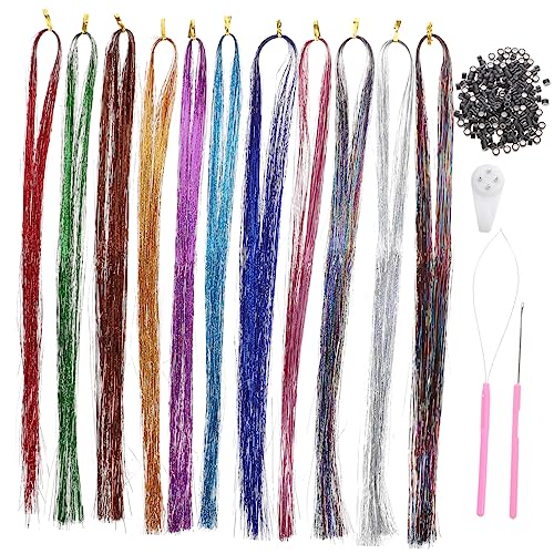 ERINGOGO Haarverlängerungsset Mit Haarglitzern Lang Farben Clip-in Zubehör Für Kreative Frisuren Bei Frauen Und Mädchen Inkl Silikon-buchsen Und Zwei Häkelnadel-tools ERINGOGO Haarverlängerungsset Mit Haarglitzern Lang Farben Clip-in Zubehör Für Kreative Frisuren Bei Frauen Und Mädchen Inkl Silikon-buchsen Und Zwei Häkelnadel-tools von ERINGOGO