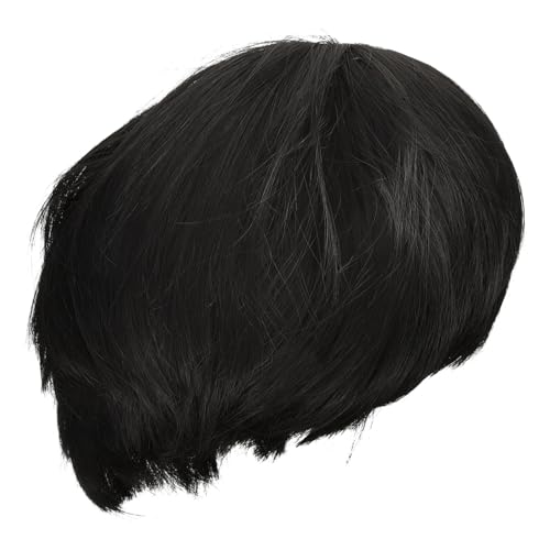 ERINGOGO Kurze Gerade Perücke mit Natürlichem Look und Elastischem Netz Stylisches Haaraccessoire für Schwarze Frauen Modische Kurzhaarperücke mit Fransen für Alltag und Party von ERINGOGO