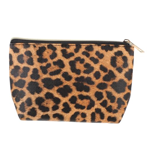 ERINGOGO Leopardenmuster Kosmetiktasche Groß mit Reißverschluss Multifunktional für Reise und Alltag Geräumige Make Up Tasche für Damen Modisches Kulturbeutel Design in Rotbraun Vielseitig von ERINGOGO