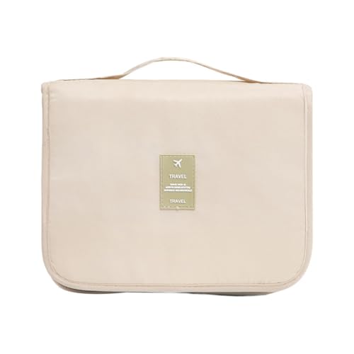 ERINGOGO Multifunktionale Faltbare Kosmetiktasche mit Aufhängehaken Geräumige Reise waschtasche in Beige Strapazierfähig Kompakt für Damen Unterwegs von ERINGOGO