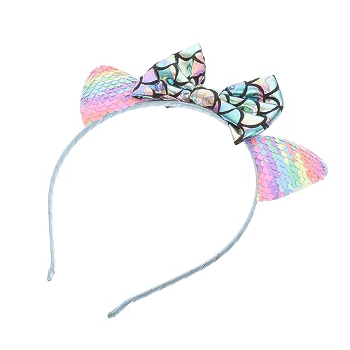 ERINGOGO Pailletten Haarreif Mädchen Meerjungfrau Stirnband mit Fischschuppen Muster Schleife und Katzenohren Verstellbar Einheitsgröße für Partys und Geburtstagsfeiern von ERINGOGO