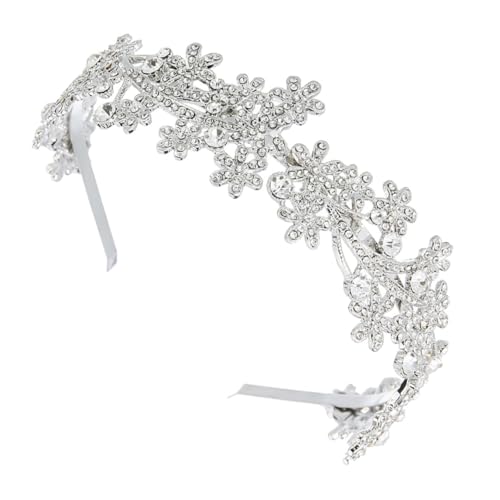 ERINGOGO Rhinestone Haarschmuck Vintage Stirnband mit Funkelnden Blumen für Damen Hochzeit Party Braut Schmuck Accessoire Silberfarben Elegant Glamourös von ERINGOGO
