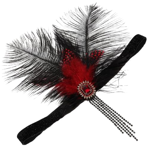 ERINGOGO Rotes Haarband Damen Vintage Stirnband mit Fransen für Party Cosplay Hochzeit Eleganter Haarschmuck Leicht und Vielseitig für Festmode von ERINGOGO