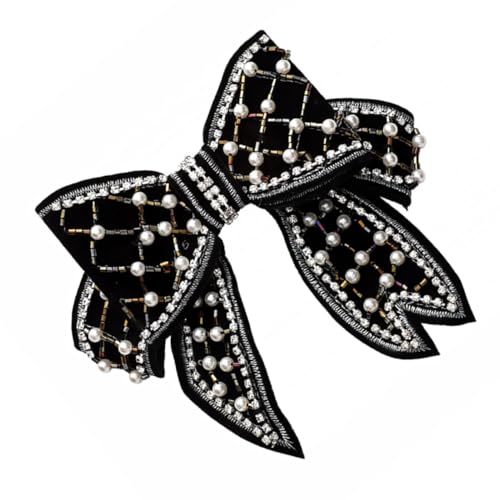 ERINGOGO Schwarze Perlen Haarklammer mit Schleifen design Modische Haarnadel für Damen Eleganter Haarschmuck für Hochzeit Party und Alltag Zierliche Strassverzierung Vielseitig von ERINGOGO