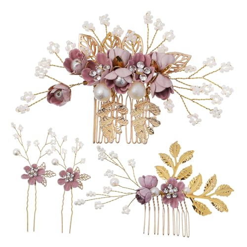 ERINGOGO Teiliges Haar Set mit Perlen und Strass Handgefertigte Blumen Haarkämme und Steckkämme für Brautfrisuren Hochzeitsschmuck Stilvolle Haarnadeln für Damen von ERINGOGO