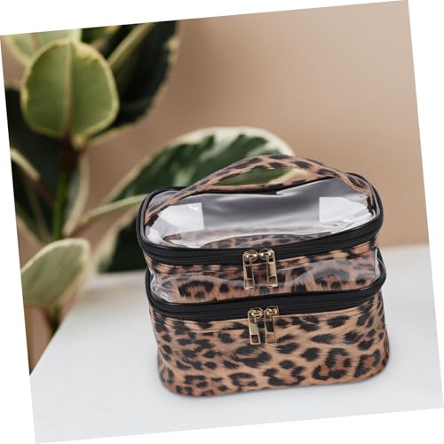 ERINGOGO Transparente Doppellagige Kosmetiktasche mit Leopardenmuster Wasserfester Kulturbeutel für Damen Großer Multifunktionaler Make Up Organizer mit Stabilem Reißverschluss für Reisen von ERINGOGO