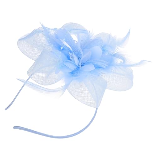 ERINGOGO Vintage Fascinator Haarreif mit Zartem Netzschleier und Federakzenten Leichter Atmungsaktiver Brautschmuck für Damen Party und Hochzeits Accessoire Hellblau von ERINGOGO