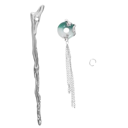 ERINGOGO Vintage Haarpin mit Grünem Farbverlauf Chinesischem Drachenmotiv und Peace Buckle Handgefertigte mit Fließender Quaste Traditionelle Haarschmuck für Frauen und Mädchen von ERINGOGO