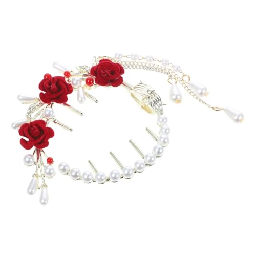 ERINGOGO Vintage Haarschmuck Damen Ponytail Cuff Haarklammer mit Rosenquaste und Perlen Elegant für Pferdeschwanz und Dutt Stilvoller Haarschmuck für Frauen von ERINGOGO