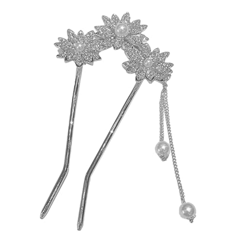 ERINGOGO Vintage Haarschmuck Sonnenblume Haarnadel mit Perlen und Tassel Haarstab Haargabel Stabiles Haarstyling tool für Damen Hochsteckfrisuren bei Festen und Alltag von ERINGOGO
