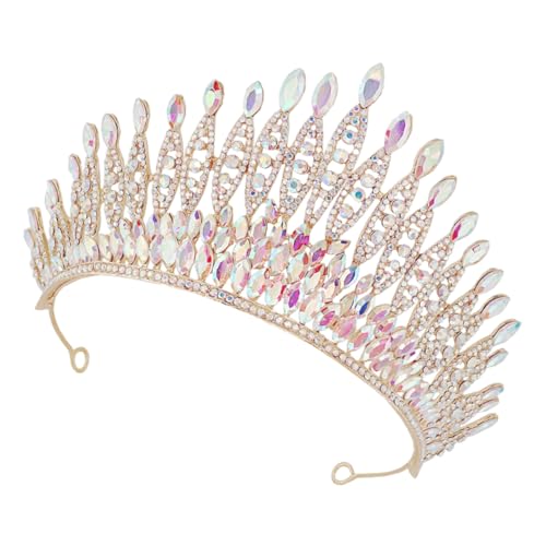 ERINGOGO Wasserstrahl Krone Haarschmuck Damen Goldfarbene Braut Tiara mit Funkelnden Strasssteinen Leichtes Metall Stirnband Hochzeit Kopfschmuck für Braut Party Geburtstag Tanz von ERINGOGO
