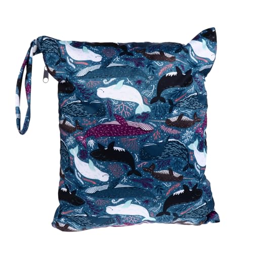 ERINGOGO Wiederverwendbare Stoffwindel Wet Dry Tasche mit Zwei Reißverschlussfächern Bedruckt Vielseitiger Organizer für Windeln Reise Kinderwagen und Hygiene Cartoon Design von ERINGOGO