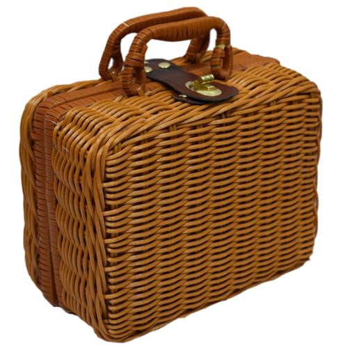 ERINGOGO Woven Kosmetikkoffer mit Vintage Look Kleiner Tragbarer Make Up Organizer aus Robustem Kunst Rattan Multifunktionale Aufbewahrungsbox für Kosmetik und Bürobedarf ERINGOGO Woven Kosmetikkoffer mit Vintage Look Kleiner Tragbarer Make Up Organizer aus Robustem Kunst Rattan Multifunktionale Aufbewahrungsbox für Kosmetik und Bürobedarf von ERINGOGO