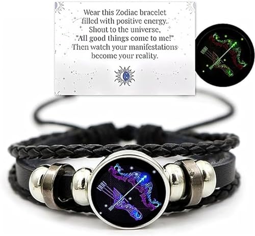 ERISAMO Zodiac Signs Spirit Bracelet, Spirit Bracelet Women, Handmade Woven Multilayer Adjustable 12 Constellation Zodiac Pu Leather Bracelets Unisex, Glow In The Dark Zodiac Jewelry Gifts (Aquarius) von ERISAMO