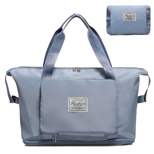 ERJUR Reisetasche für Damen und Herren, Weekender Overnight Duffel Bags mit Nassfach, leicht, wasserdicht & reißfest, Blau, Einheitsgröße, Erweiterbare und faltbare Reisetasche mit wasserdichter von ERJUR