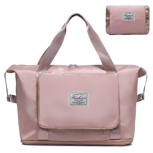 ERJUR Reisetasche für Damen und Herren, Weekender Overnight Duffel Bags mit Nassfach, leicht, wasserdicht & reißfest, Graues Pink, Einheitsgröße, Erweiterbare und faltbare Reisetasche mit von ERJUR