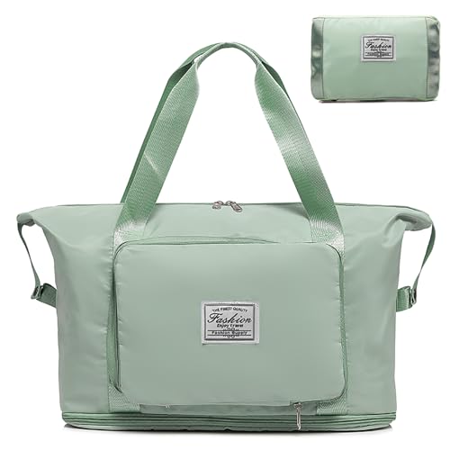 ERJUR Reisetasche für Damen und Herren, Weekender Overnight Duffel Bags mit Nassfach, leicht, wasserdicht & reißfest, Grün , Einheitsgröße, Erweiterbare und faltbare Reisetasche mit wasserdichter von ERJUR