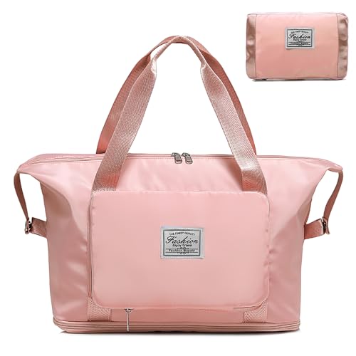 ERJUR Reisetasche für Damen und Herren, Weekender Overnight Duffel Bags mit Nassfach, leicht, wasserdicht & reißfest, Pink, Einheitsgröße, Erweiterbare und faltbare Reisetasche mit wasserdichter von ERJUR