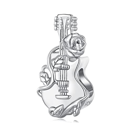 ERKANZHI Gitarre Bead Charm 925 Sterling Silber Charm Passt für Pandora Armband Halskette, Bsc813 von ERKANZHI